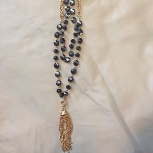 Talbots necklace - gold tassel and beads - NEW!